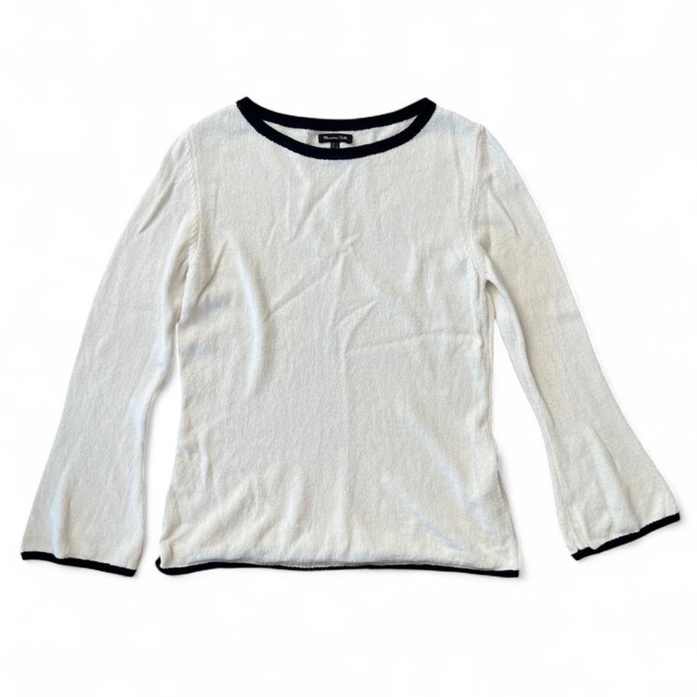 Massimo Dutti Crew neck cable-knit ivory sweater with black trim Large